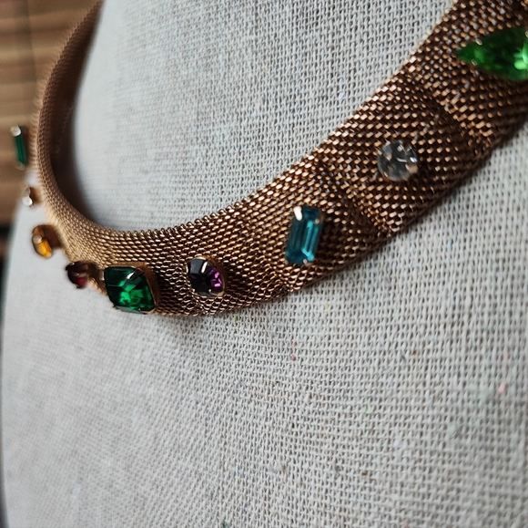 Unsigned Hobe? Mesh Prong Set Gold Tone Mesh Necklace and Bracelet Vintage EUC - Picture 9 of 11